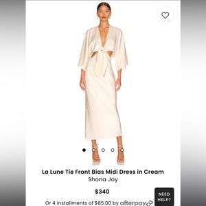 La Lune Tie Front Bias Midi Dress in Cream